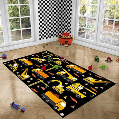 Car Track Rug Construction Play Mat Car Rug for Boys Room Kids Rugs for Playroom Construction Mat for Kids Car Rug for Boys Room Construction Decor for Boys Room,Black 5'×7'