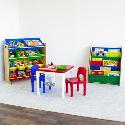 Humble Crew, Natural/Primary Kids' Toy Storage Organizer with 12 Plastic Bins, 34*35*15.5inch