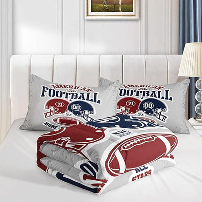 Datura home American Football Comforter Set Vintage Grey American Football Printed Quilt Bedding Set with 1 Comforter and 2 Pillowcases for Boys and Girls Bedroom All Season(Football Grey Queen)