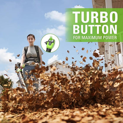 Greenworks 40V (175 MPH / 710 CFM) Dual Port Cordless Brushless Backpack Leaf Blower, (2) 8.0Ah Battery and Charger Included