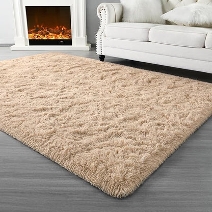 Super Soft Fluffy Shaggy Rugs for Living Room Bedroom, Fuzzy Plush Area Rugs for Girls Kids Room Nursery Home Decor, Furry Dorm Rug Cute Non-Slip Indoor Floor Carpet 5x8 Feet, Beige