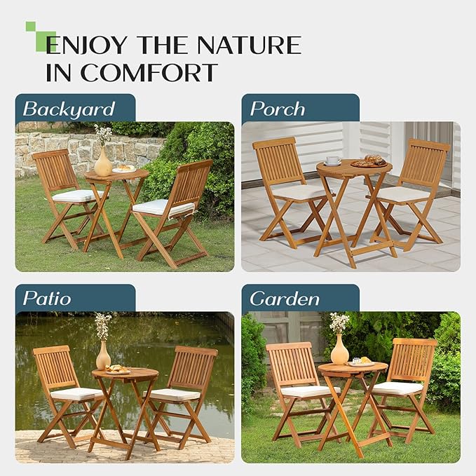 Heavy Duty 400lbs Capacity Patio Bistro Set 3 Piece Outdoor, Folding Chairs w/Cushion, Round Table-Upgrade 2024