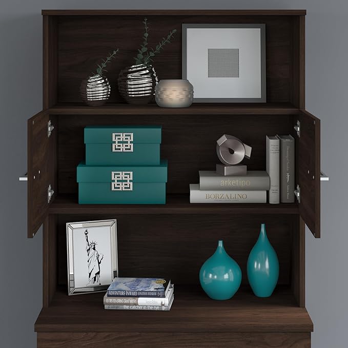 Bush Business Furniture Office 500 Height Adjustable Standing Desk with Storage and Bookcase, 72W, Black Walnut