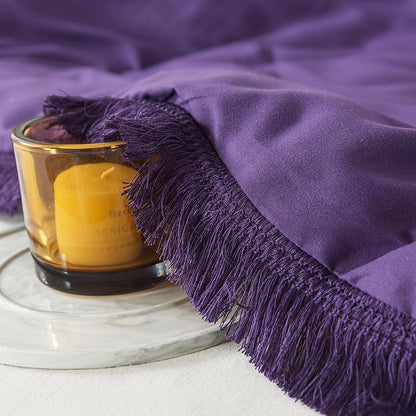 Andency Purple Comforter Set Full, 3 Pieces Boho Tassel Lightweight Bedding Comforter Sets, All Season Soft Fluffy Fringe Bed Set (79x90In Comforter & 2 Pillowcases)
