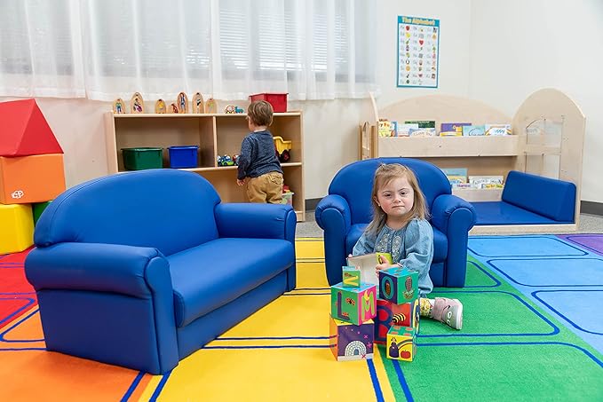 Children's Factory As We Grow Chair and Couch, Blue, CF805-309, Flexible Classroom Seating, Toddler Nursery Décor, Kids Playroom or Daycare Furniture