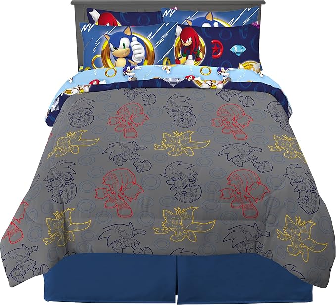 Franco Kids Bedding Super Soft Comforter and Sheet Set with Sham, 7 Piece Full Size, Sonic The Hedgehog