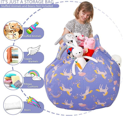 Aubliss Stuffed Animal Bean Bag Storage Chair (Light Blue Unicorn, X-Large (48''))
