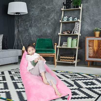 Stuffed Animal Storage Bean Bag Chair Cover, Velvet Pink Plush Toy Storage Stuff and Sit Seat Organizer for Kids/Teens/Adults, 52" x 31" Extra Large Triangle Floor Sofa, 200L/52Gal,Cover Only