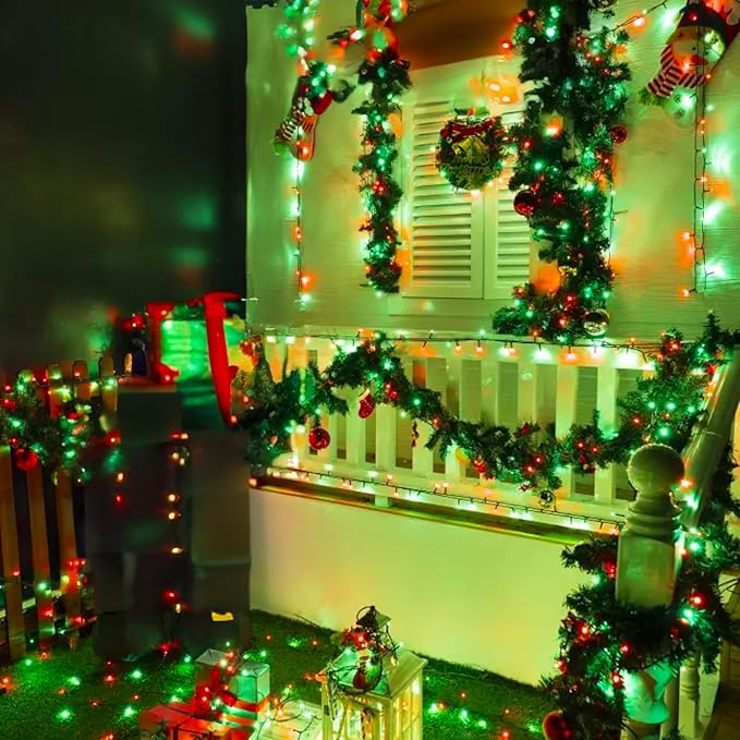 Dazzle Bright 2 Pack Total 132FT 400LED Red and Green Christmas Solar String Outdoor Lights, Solar Powered with 8 Modes Waterproof Fairy Lights for Bedroom Patio Garden Tree Party Yard Decoration