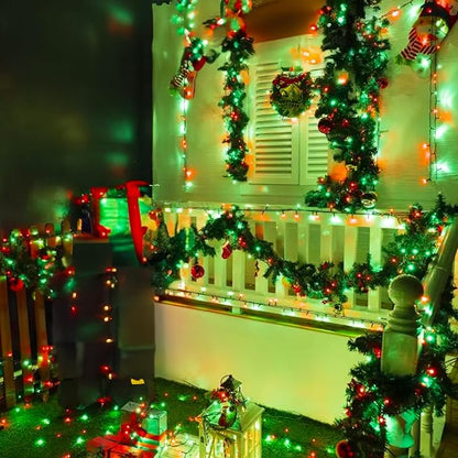 Dazzle Bright 2 Pack Total 132FT 400LED Red and Green Christmas Solar String Outdoor Lights, Solar Powered with 8 Modes Waterproof Fairy Lights for Bedroom Patio Garden Tree Party Yard Decoration