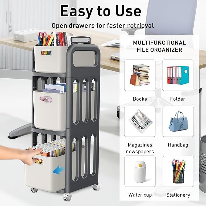 File Cabinet, Easy Assembled Mobile Filing Cabinets with Wheels, 3 Drawer Rolling Cart for Home Office Legal/Letter/A4 Size File