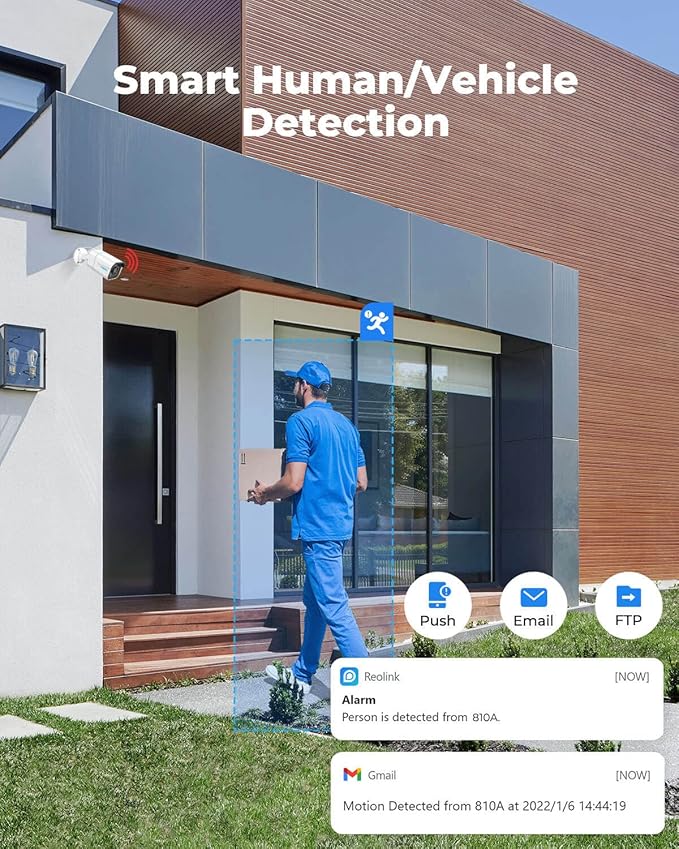 REOLINK 4K/8MP Security PoE IP Camera, Human/Vehicle/Pet Detection, Time-Lapse, 100ft IR Night Vision, Work with Smart Home, Up to 256GB microSD Card, Surveillance Outdoor Indoor, RLC-810A