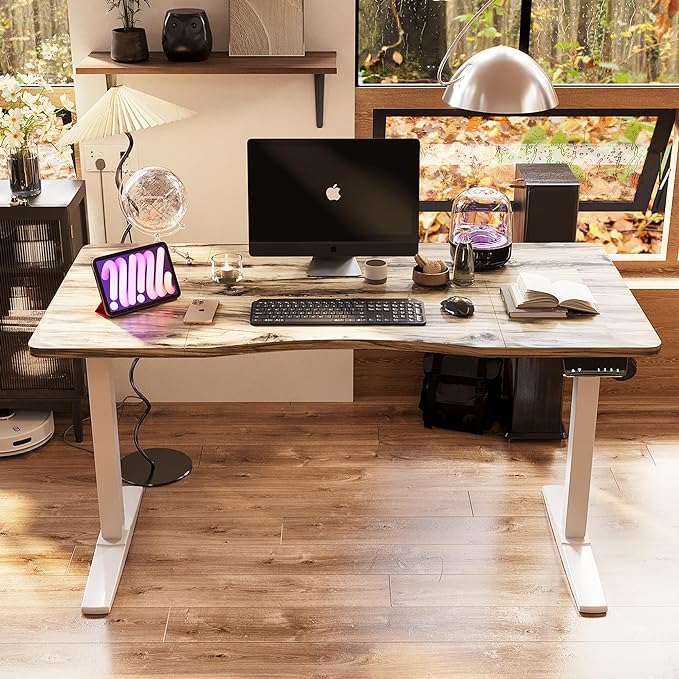 Monomi Height Adjustable Electric Standing Desk, 55 x 28 Inches Stand up Desk, Sit Stand Home Office Computer Desk, Maple