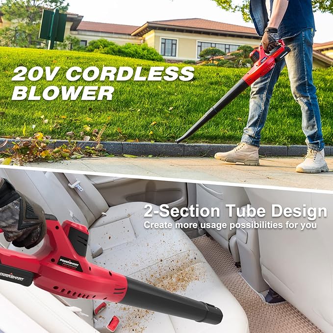 PowerSmart 20V Cordless Leaf Blower with 2 Batteries and Charger, Lightweight & Small Blowers for Benches, Gutters, Lawns (PS76101A), 2024 Version