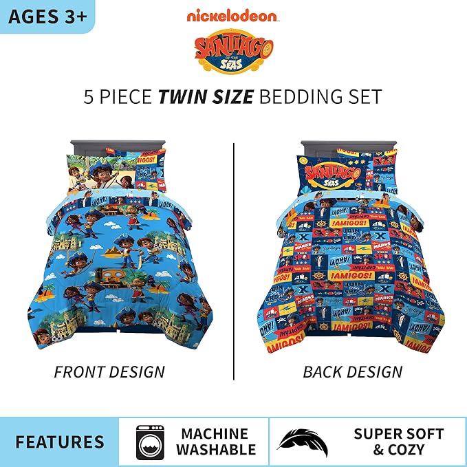 Franco Kids Bedding Super Soft Comforter and Sheet Set with Sham, 5 Piece Twin Size, Santiago Of The Seas