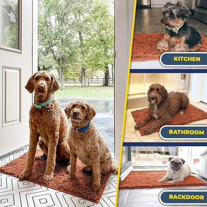 Muddy Mat® Shown on TV – Super Absorbent Microfiber Dog Door Mat for Muddy Paws, Non-Slip Washable Pet Rug, Quick Dry Chenille Entryway Carpet, Machine Washable Indoor Outdoor mat, Orange 59"x35"