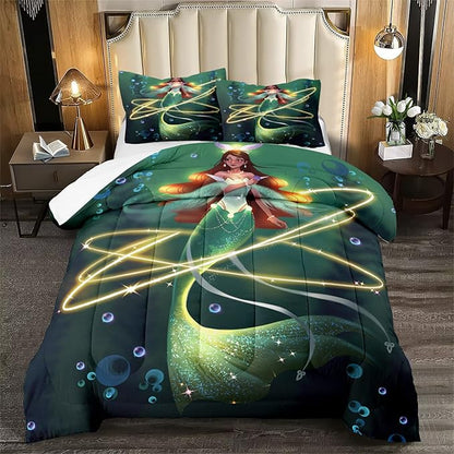 Mermaid Full Size Bedding Set Mermaid Bedding Full Bubble Mermaid Set for Girls Beautiful Mermaid Fairy Tale Bedding Set with 1 Comforter and 2 Pillowcases for Girls Bedroom Decor, Full Size