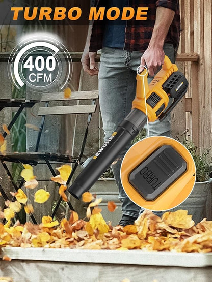 EWORK Cordless Leaf Blower - 21V Electric Leaf Blower Cordless with (2) 3.0Ah Battery and Fast Charger 400CFM Variable Speed & Turbo Mode - Battery Powered Leaf Blowers for Lawn Care and Patio