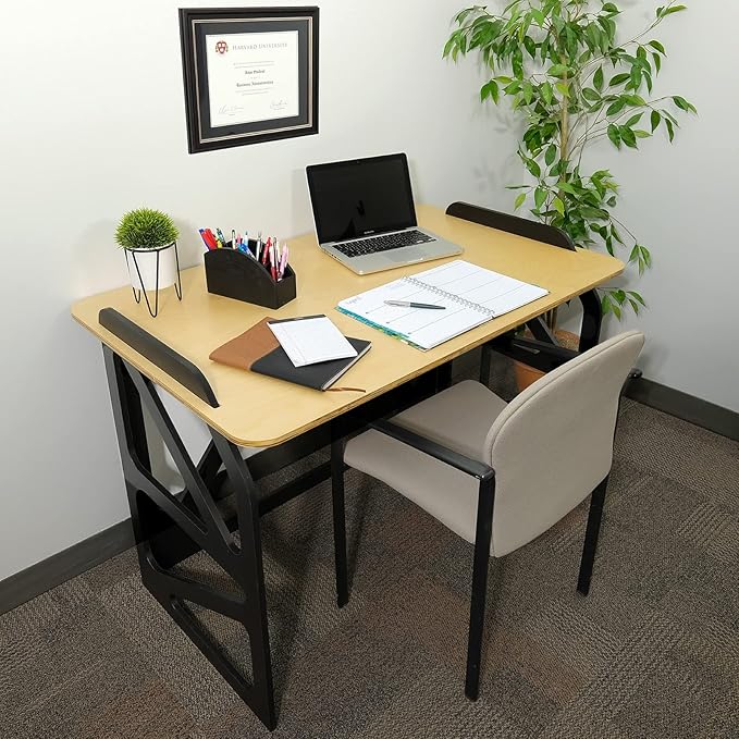 EXCELLO GLOBAL PRODUCTS Stow Away Desk with 30" x 47" Writing Surface: Perfect for Apartments, Dorms, Small Spaces and Work from Home (Natural & Black Finish)