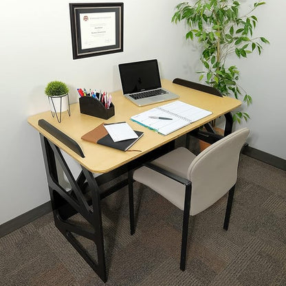 EXCELLO GLOBAL PRODUCTS Stow Away Desk with 30" x 47" Writing Surface: Perfect for Apartments, Dorms, Small Spaces and Work from Home (Natural & Black Finish)