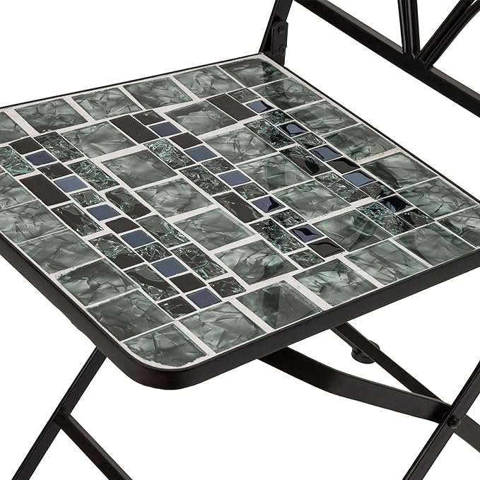 Alpine Corporation Alpine Marbled Glass Mosaic Bistro Set, Onesize, Black/Gray