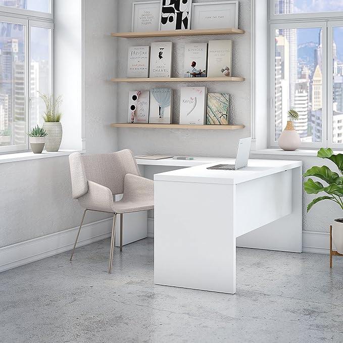 Office by kathy ireland Echo L Shaped Desk, Pure White/Pure White (ECH026PW)