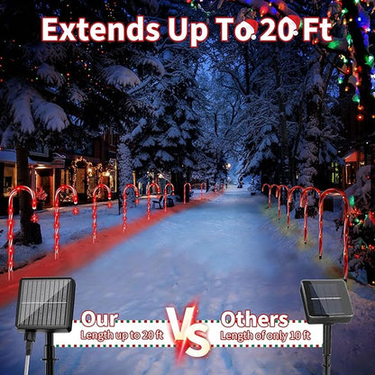AOSEA Christmas Decorations Outdoor, 80 Red LEDs Solar Christmas Candy Cane Lights, 10 Pack Solar Pathway Lights with 8 Lighting Modes, Waterproof Solar Lights for Yard, Walkway, Lawn, Garden Decor