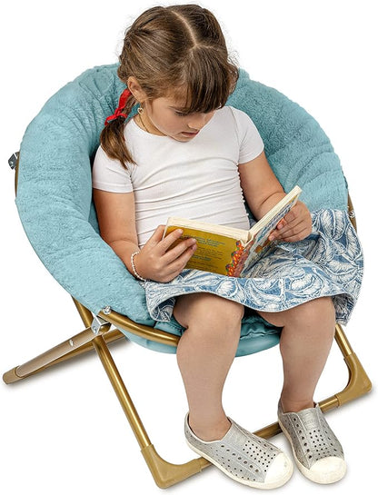 Milliard Mini Cozy Chair for Kids, Sensory Faux Fur Folding Saucer Chair for Toddlers, Blue