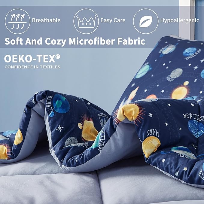 Kids Bedding Set for Boys, Twin Size 5 Pieces Space Themed Bed in a Bag, Super Soft Lightweight Microfiber Comforter Set with Sheets, Hotel Quality Durable Children Bed Set