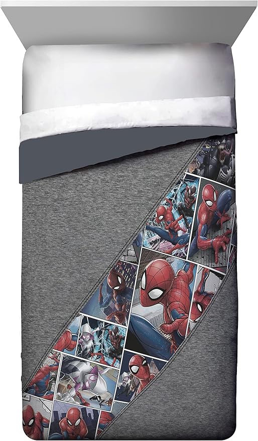 Marvel Spiderman Grunge Twin Comforter & Sham Set - Super Soft Kids Bedding - Fade Resistant Microfiber (Official Marvel Product)