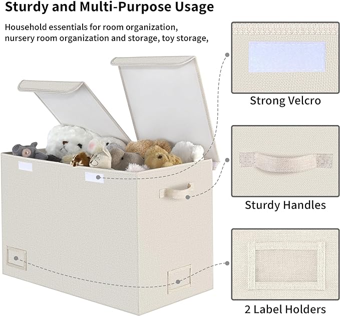 GRANNY SAYS Toy Chest with Lids, Foldable Toy Storage Organizer with Handles, Stuffed Animal Storage for Nursery Room Playroom, Living Room, Large Toy Box for Boys and Girls, Light Brown