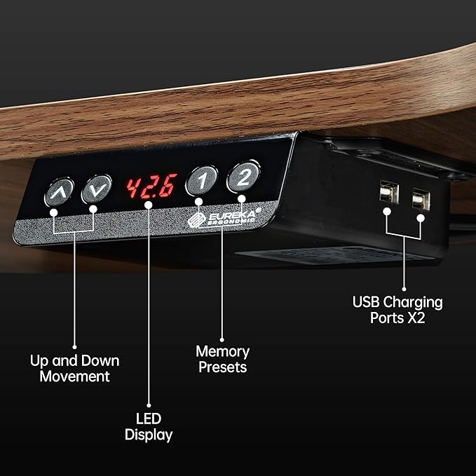 EUREKA ERGONOMIC Standing Desk Electric Adjustable Height (61"x43") Computer Desk with Keyboard Tray Sit Stand Desk L Shaped Desk for Work/Home Office,Dual Motor,Memory Presets,2 USB/RGB,Walnut/Right
