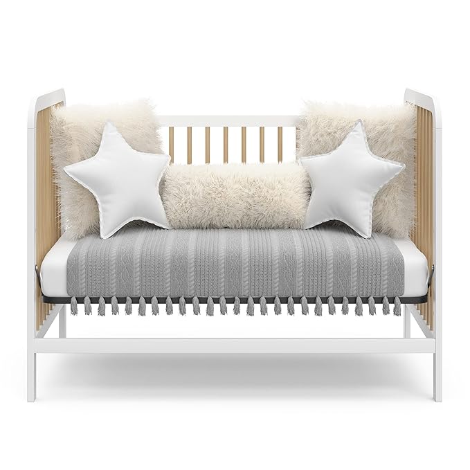 Storkcraft Pasadena 3-in-1 Convertible Crib (White with Driftwood) – GREENGUARD Gold Certified, Converts to Daybed and Toddler Bed, Fits Standard Full-Size Crib Mattress, Adjustable Mattress Height