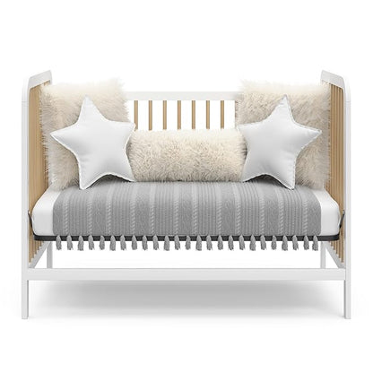 Storkcraft Pasadena 3-in-1 Convertible Crib (White with Driftwood) – GREENGUARD Gold Certified, Converts to Daybed and Toddler Bed, Fits Standard Full-Size Crib Mattress, Adjustable Mattress Height