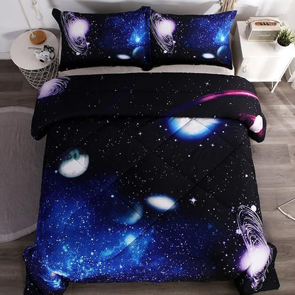 Litanika 3D Galaxy Comforter Twin(66x90lnch), 2 Pieces(1 Galaxy Comforter, 1 Pillowcase), Universe Outer Space Comforter, Microfiber Bedding Set for Boy Girl Kid Teen