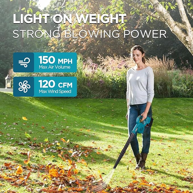 Cordless Leaf Blower, 150Mph 3 Speed Mode Handheld Electric Leaf Blowers 2-in-1 Lightweight Mini Cordless Leaf Vacuum with Brushless Motor for 18-21V Battery(Battery Not Included)