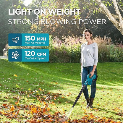 Cordless Leaf Blower, 150Mph 3 Speed Mode Handheld Electric Leaf Blowers 2-in-1 Lightweight Mini Cordless Leaf Vacuum with Brushless Motor for 18-21V Battery(Battery Not Included)