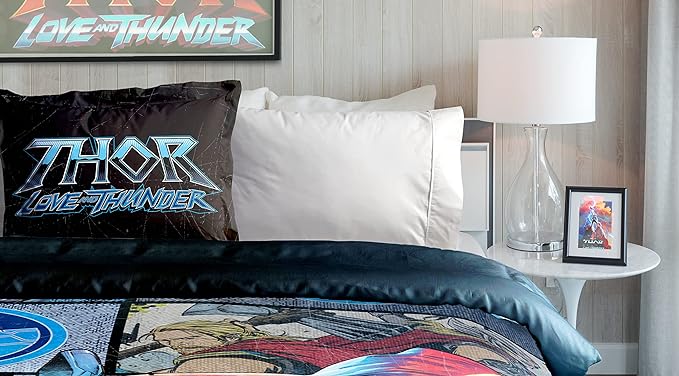 Jay Franco Marvel Comics Thor Mighty Twin Comforter & Sham Set - Kids Super Soft Bedding - Fade Resistant Microfiber (Official Marvel Product)
