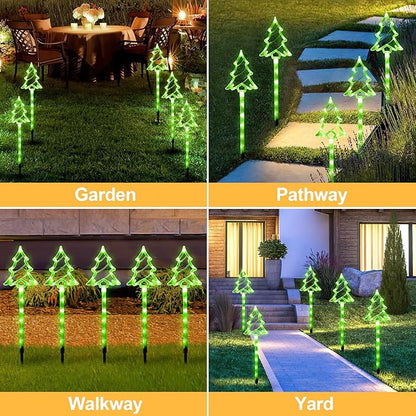 Solar Christmas Garden Lights Outdoor Decorations, 8 Modes Xmas Tree Candy Lights Waterproof Led Garden Stake Lights for Walkway Yard Lawn Porch Holiday Decor 5-Pack