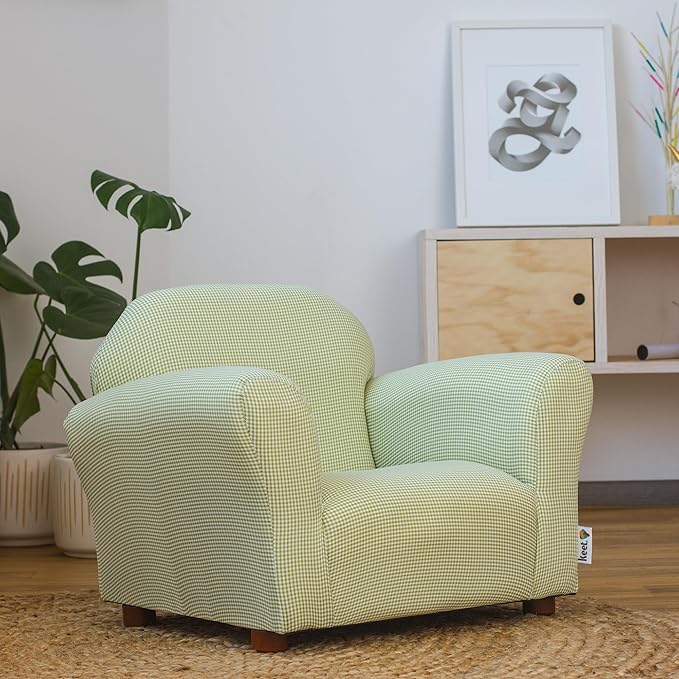 KEET Roundy Kid's Chair, Gingham Chair Only, Wood,Green