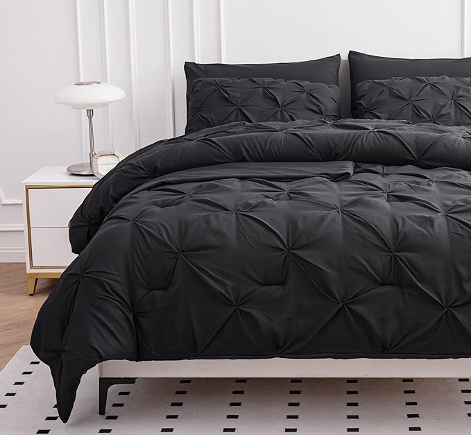 LANE LINEN Full Size Comforter Sets, 7 Piece Bed in a Bag Full Size, Soft Full Size Bedding Sets, Pintuck Comforter Sets Full Size, Full Size Bed Comforter Set with Sheets, Pillowcases & Shams - Grey