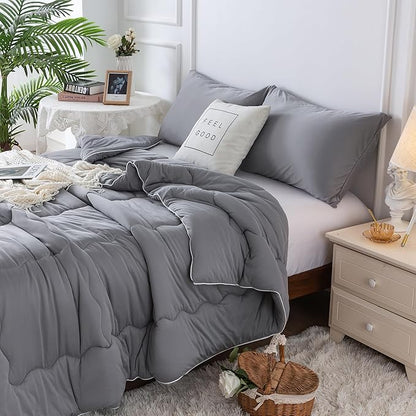 COTTEBED Ultra-Soft King Size Comforter Set, California Cal King Jersey Knit T-Shirt Feel Cozy Durable Cozy Fully Breathable Quilt Bedding Down Blanket and Pillowcase for All Season Use, Dark Gray