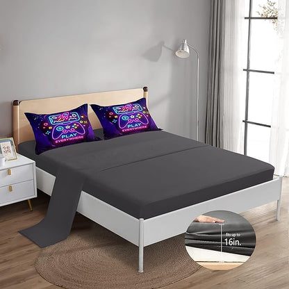 6 Pieces Gamer Bedding Set for Boys Gaming Comforter Full Size, Game Controller Comforter for Teen 3D Gamepad Microfiber 6 Piece Bed in A Bag Kids Bedding Sets with Sheets,DJT H5031 Full
