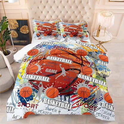 Tailor Shop Basketball Comforter Sets,Kids Twin Bedding Size,Basketball Bedding Sets for Boys Teens,Sport Comforter Sets with 1 Comforter 2 Pillowcases…………