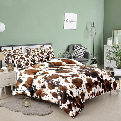 Tailor Shop Cow Print Bedding Sets,Kids Twin Bedding Set,Cow Print Comforter Set for Boys Teens Girls,Black White Queen Soft Microfiber Cowhide Bedding Set with 1 Comforter and 1 Pillowcases…