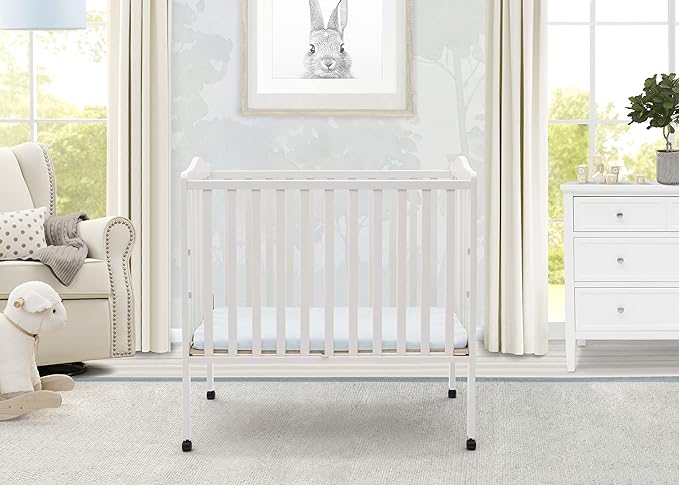 Delta Children Folding Portable Mini Baby Crib with Mattress + American Baby Waterproof Mini Crib Mattress Protector