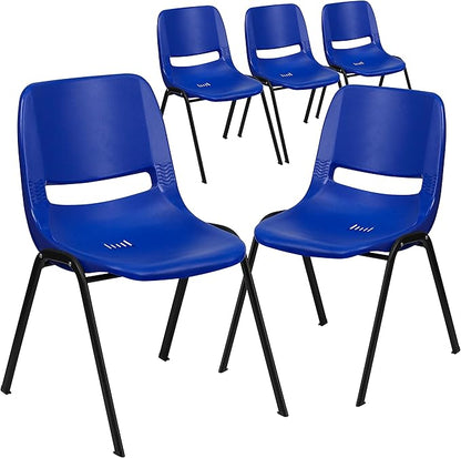 Flash Furniture 5 Pack HERCULES Series 661 lb. Capacity Navy Ergonomic Shell Stack Chair with Black Frame and 16'' Seat Height