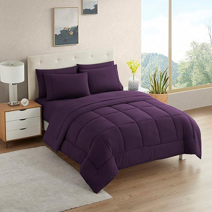 Dorm Room Essentials College Bedding Comforter Set 5 Piece Twin Size Bed in a Bag for College Students Boys and Girls, Twin, Purple