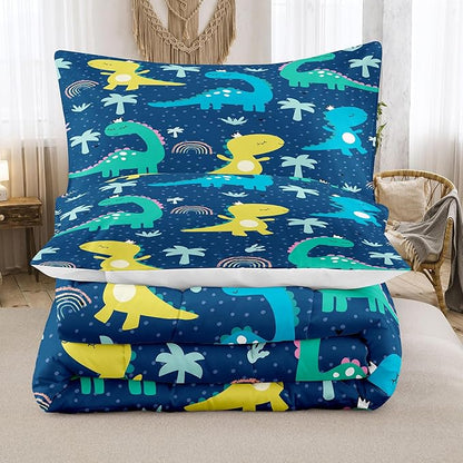 NINENINE Dark Blue Dinosaur Comforter Sets,Full Bedding Sets for Boys,Dinosaur Comforter Sets for Kids,Cartoon Bedding Sets with 1 Comforter 2Pillowcases