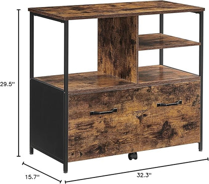 VASAGLE Lateral File Cabinet with Open Shelves and Drawer Mobile Filing Cabinet with Wheels